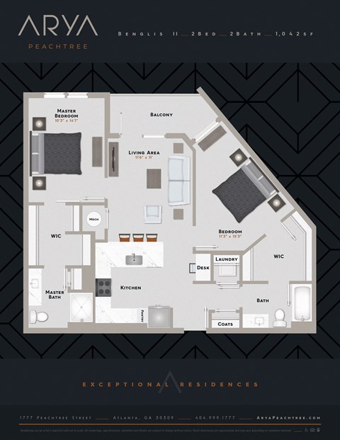 Two Bedroom Two Bath Benglis 2 floor plan at Arya Peachtree, Atlanta, GA